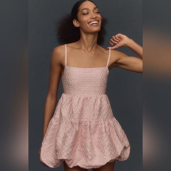 Aureta Studio x Anthropologie Square-Neck Bubble-Hem Mini Dress in Pink - Picture 3 of 16